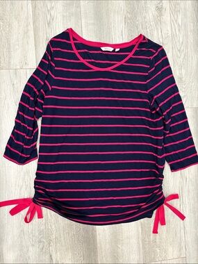 Reitmans - Pink and Navy Striped Top - Size Medium